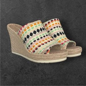 Toms Monica Espadrilles Sandals Womens 8.5 Natural Wedges Shoes Heels Boho Beach